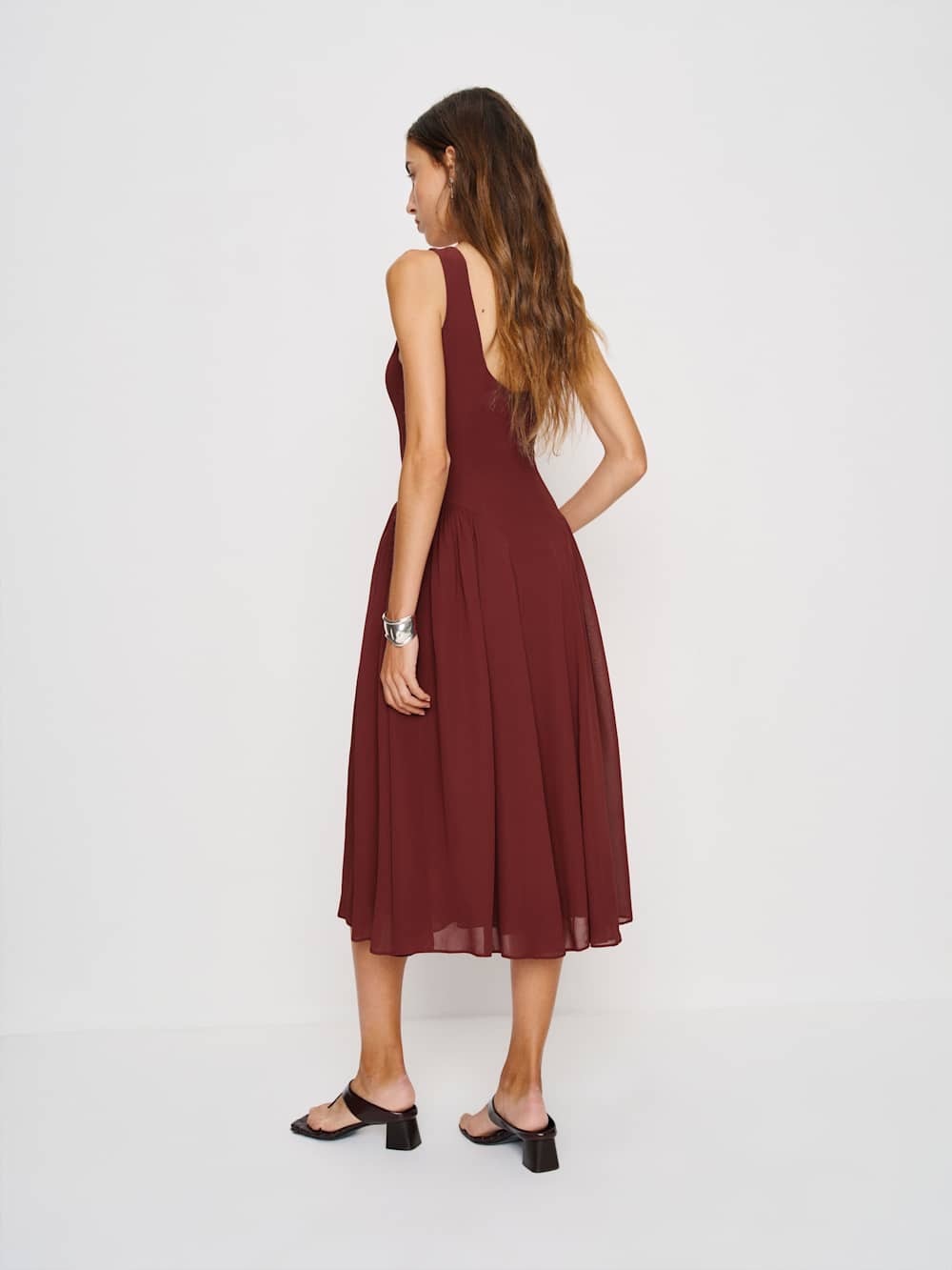 Reformation Midi Dress in Deep Burgundy - Picture 6 of 7